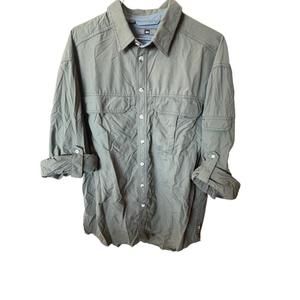 REI Medium Tall MT UPF 50+ Button Up Shirt Pockets Green Outdoor Mens